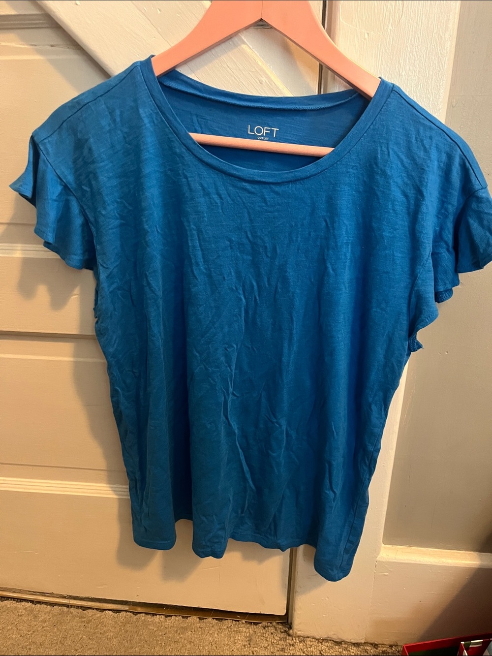 LOFT Women's Blue Ruffle Sleeve Short Sleeve Tee